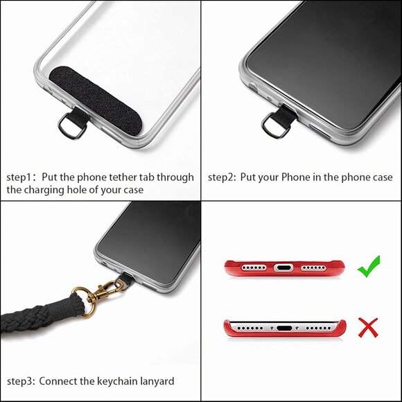 2 PCS Phone Wrist Strap, Cell Phone Lanyard, with 2× Phone Tether Tab, Handmade - Picture 2 of 6